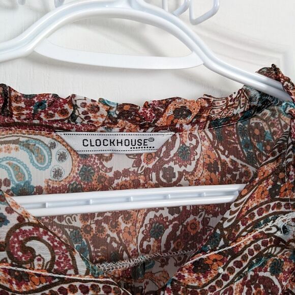 CLOCKHOUSE ruffle collar paisley print blouse Large @X - Picture 7 of 11